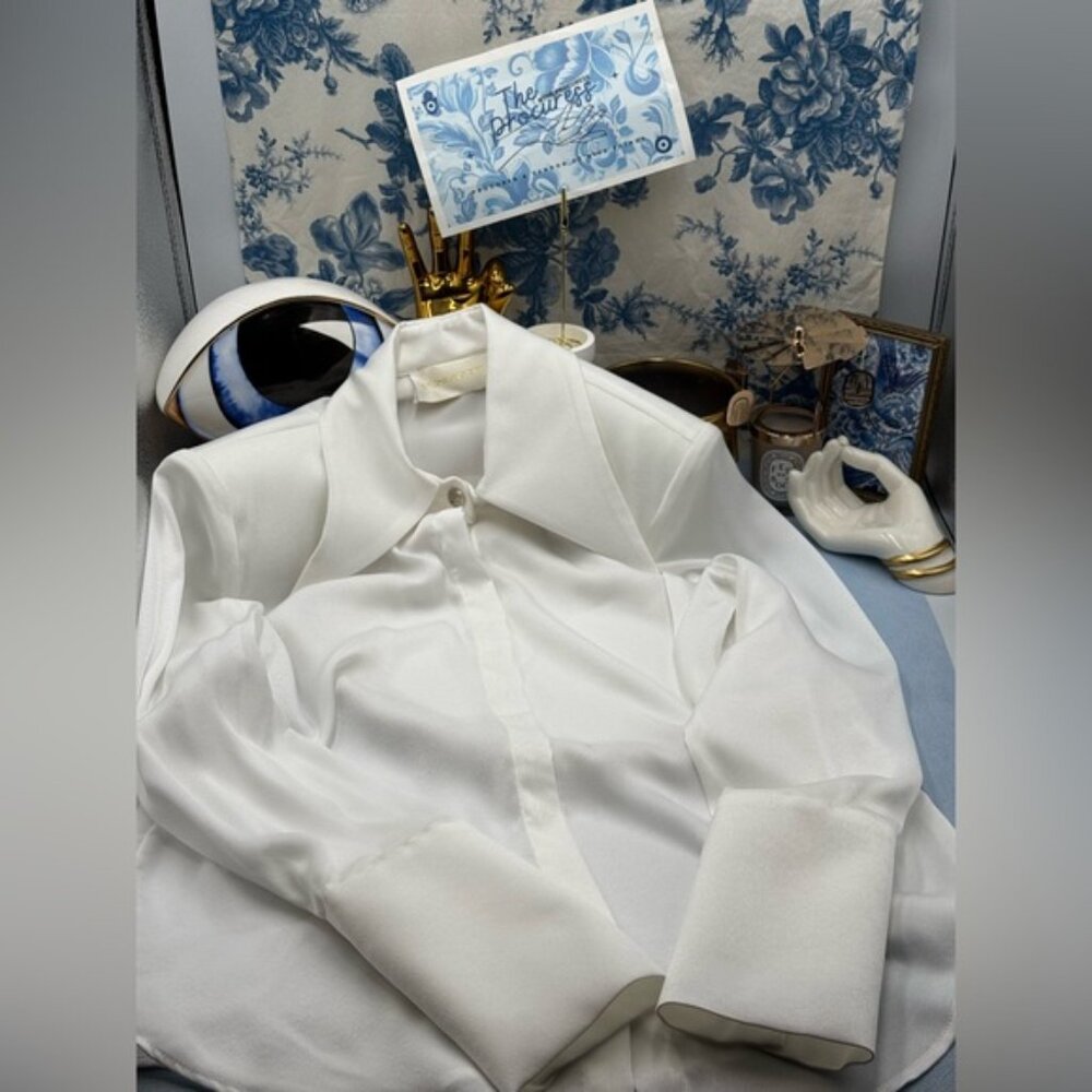 🆕 BRONX & BANCO 🧿 NWOT Blair Ivory White Shirt Blouse, Snap Cuffs - Sz XS US 2 - Picture 12 of 14
